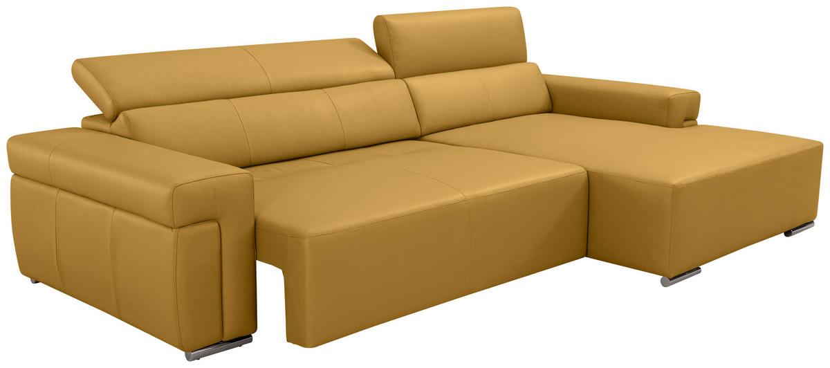 Ecksofa inkl. Funktion DUA Senfgelb Echtleder  - Chromfarben/Senfgelb, Design, Leder/Metall (293/170cm) - Novel