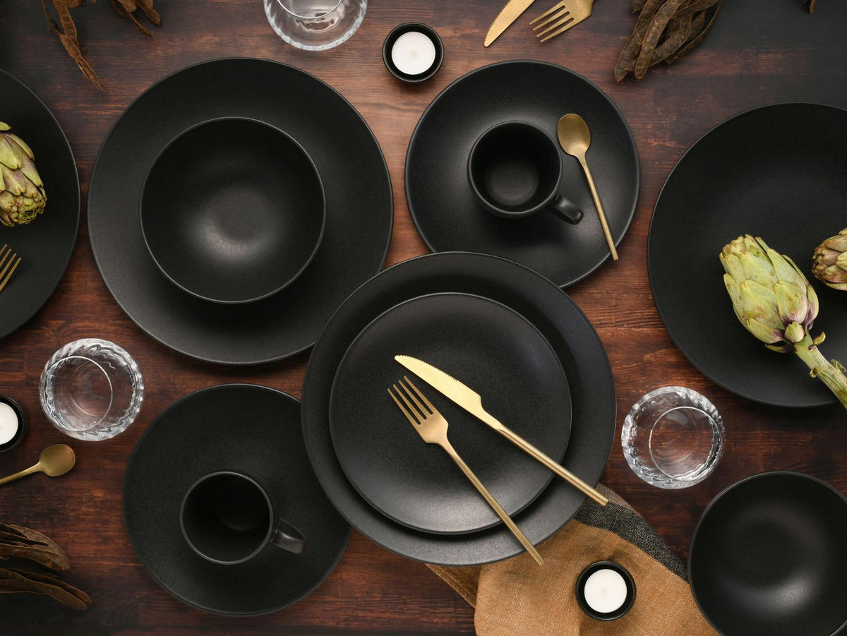 KOMBISERVICE Soft Touch Black 16-teilig  - Schwarz, Trend, Keramik - Creatable
