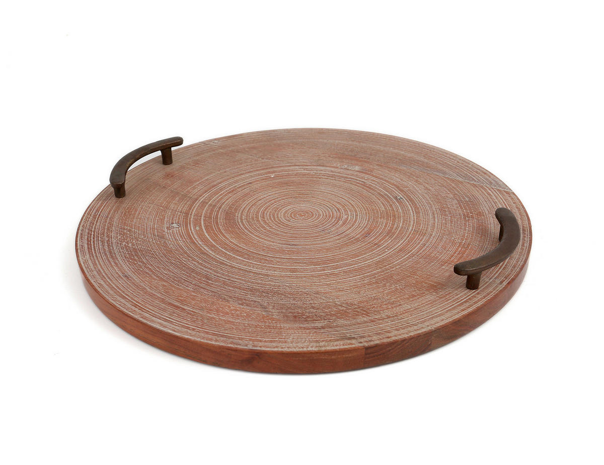 SERVIERTABLETT Holz, Metall Mangoholz  - Multicolor, Natur, Holz/Metall (30cm) - Ambia Home