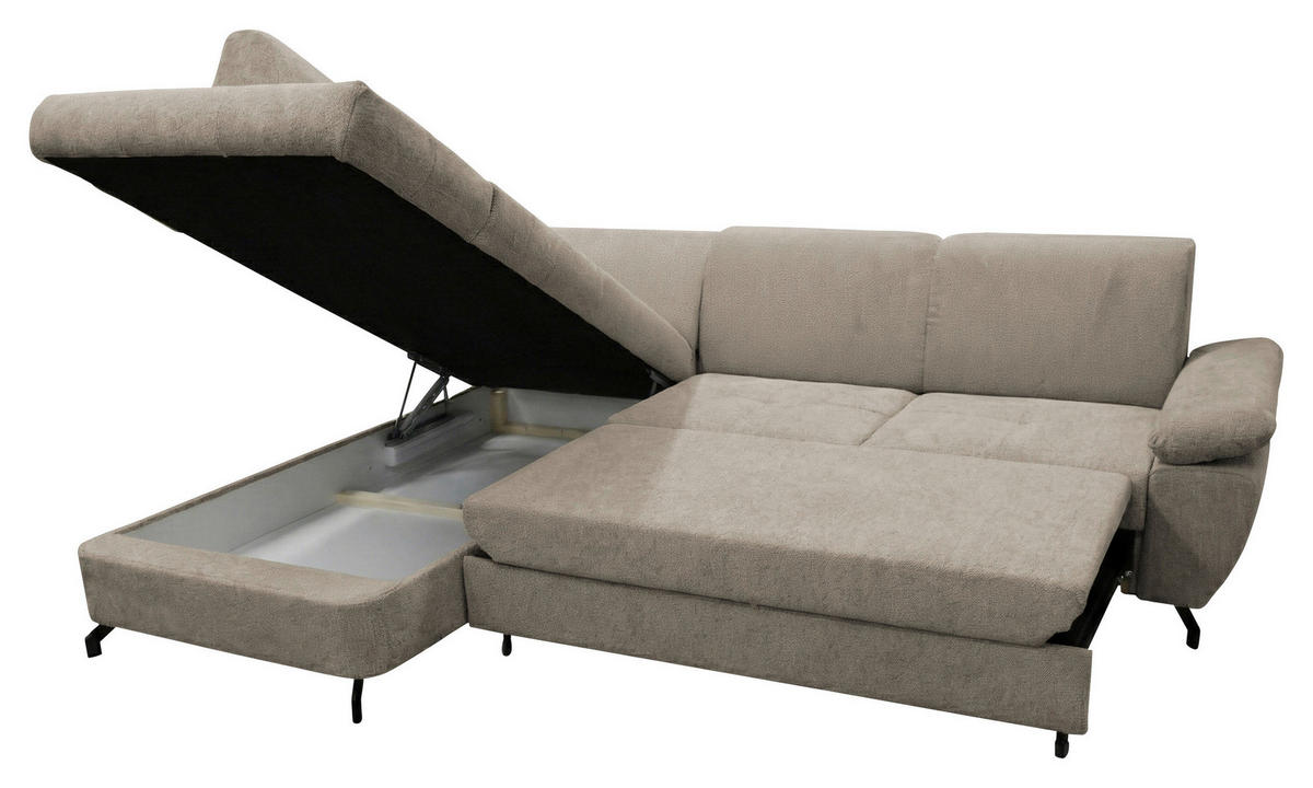 ECKSOFA CORA in Chenille Taupe  198/261 cm  - Taupe/Schwarz, Design, Textil/Metall (198/261cm) - MID.YOU