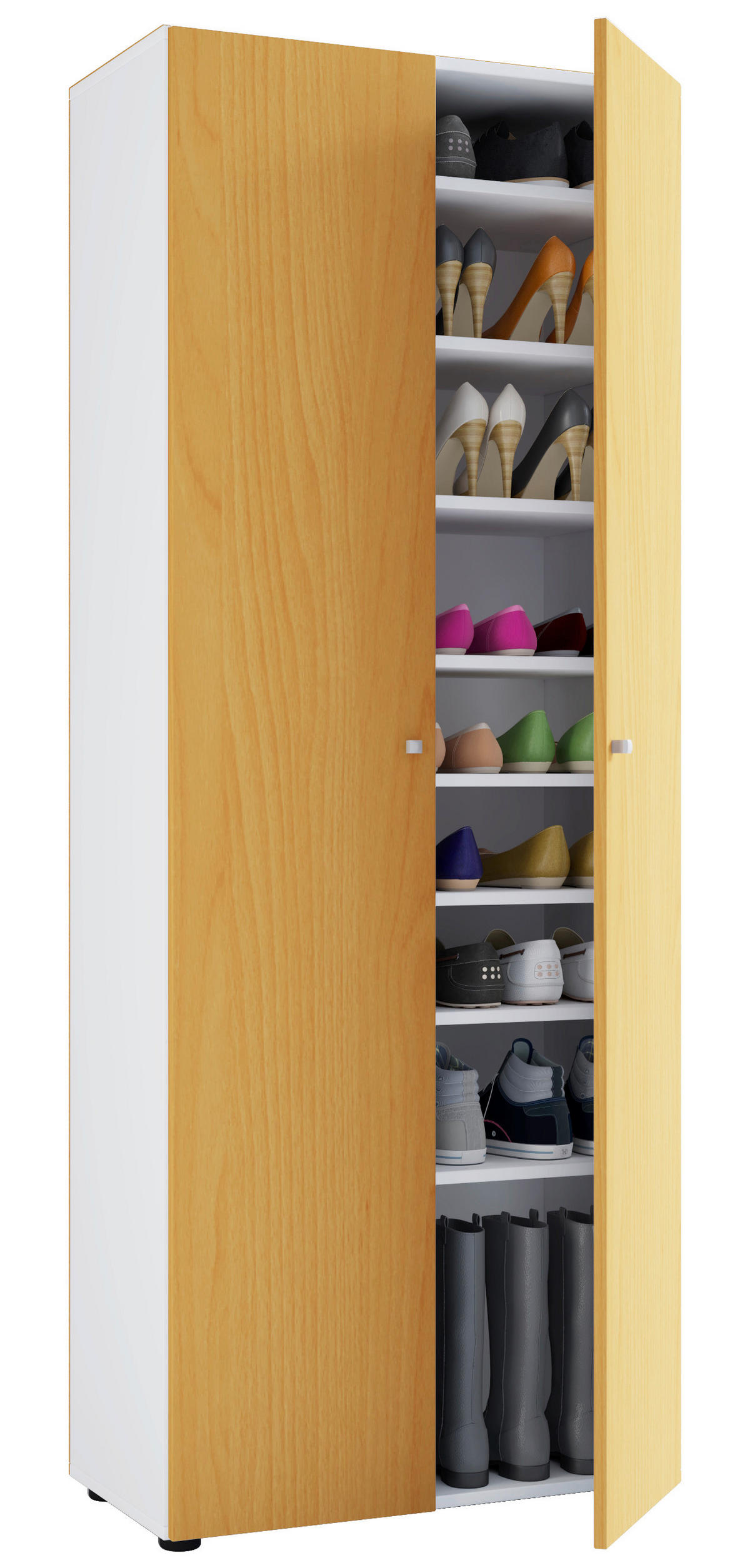 SCHUHSCHRANK Weiß, Buchefarben  - Buchefarben/Schwarz, Design, Holzwerkstoff/Kunststoff (71/180/39cm) - MID.YOU