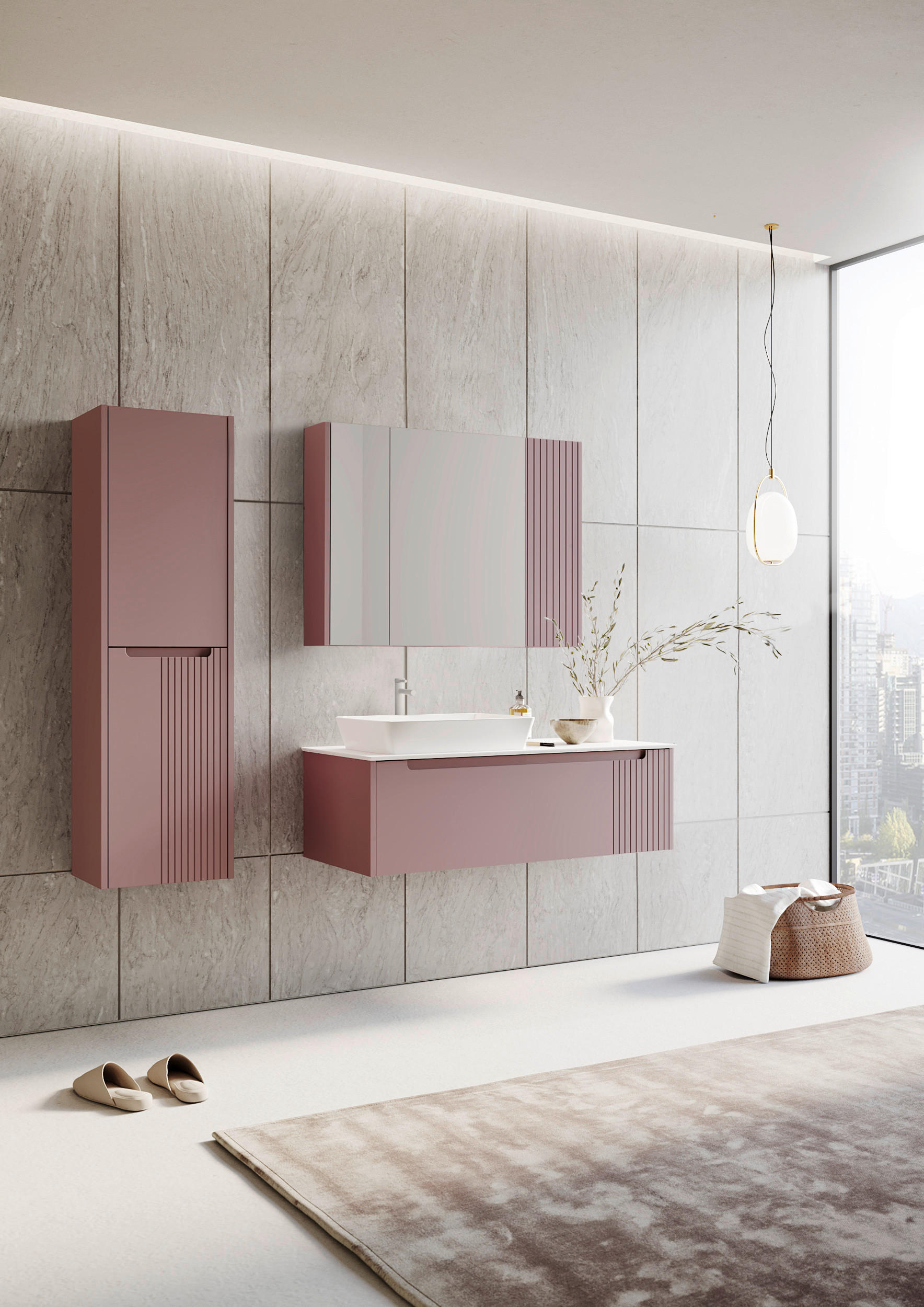 BADRUM 120 cm  - vit/pink, Design, trämaterial/keramik (120cm) - Welnova