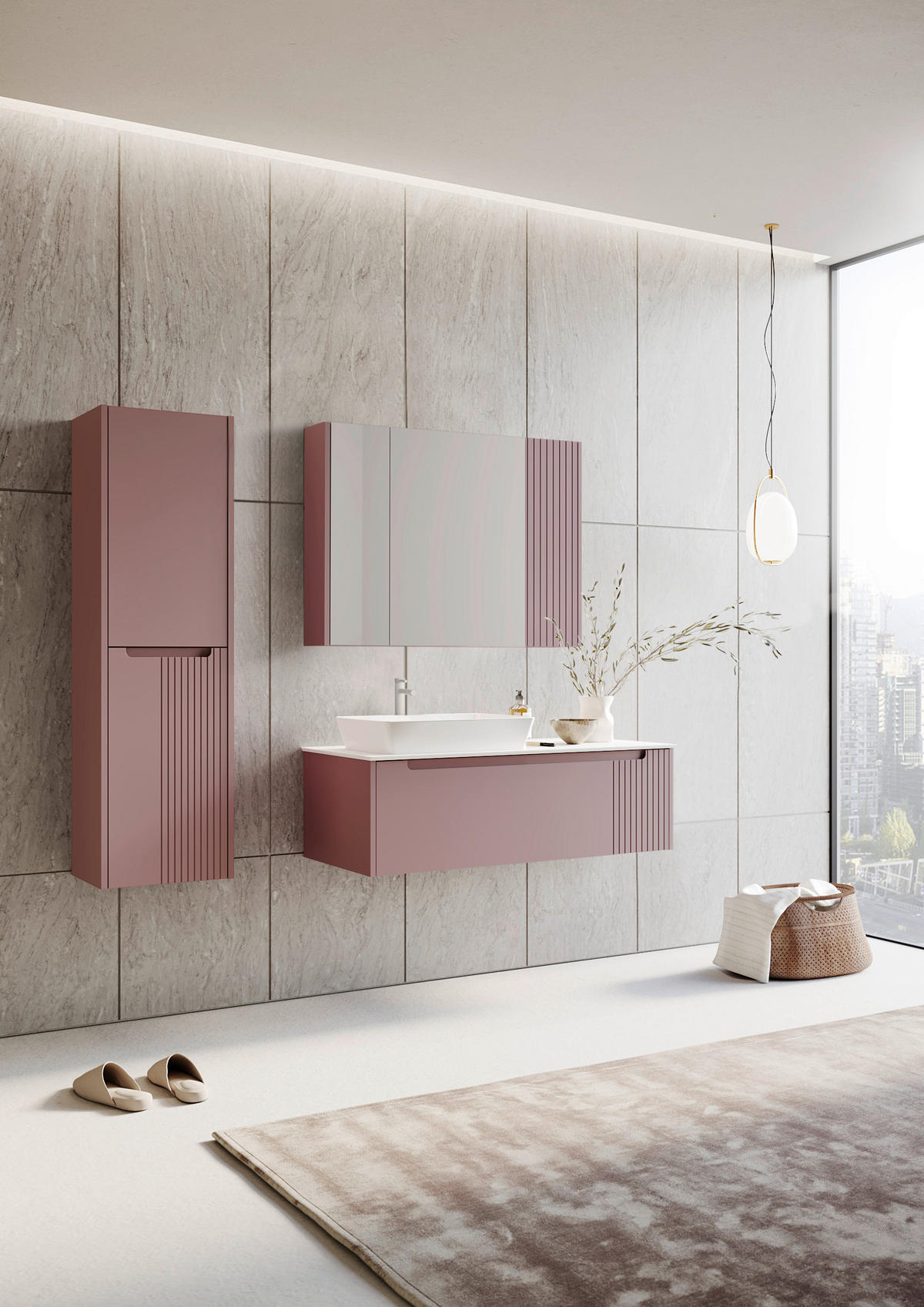 BADEZIMMER 3-teilig  in 120 cm  - Pink/Rosa, Design, Keramik/Holzwerkstoff (120cm) - Welnova