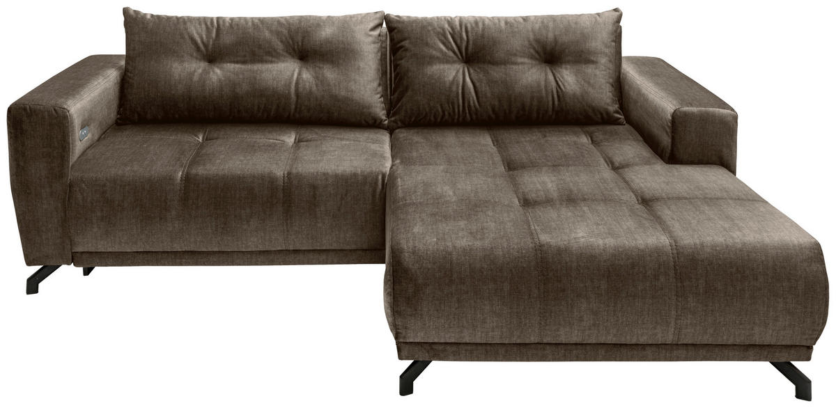 ECKSOFA in Velours Braun  246/177 cm  - Schwarz/Braun, MODERN, Textil/Metall (246/177cm) - MID.YOU