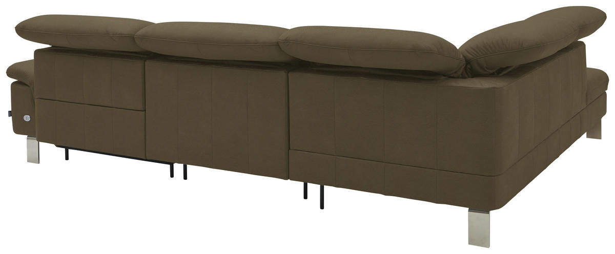 ECKSOFA in Echtleder Olivgrün  233/309 cm  - Edelstahlfarben/Olivgrün, Design, Leder/Metall (233/309cm) - Dieter Knoll