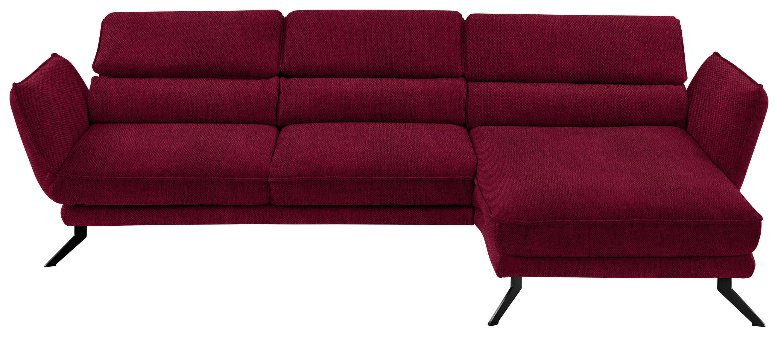 ECKSOFA in Velours Rot  283/153 cm  - Rot/Schwarz, Design, Textil/Metall (283/153cm) - Valdera
