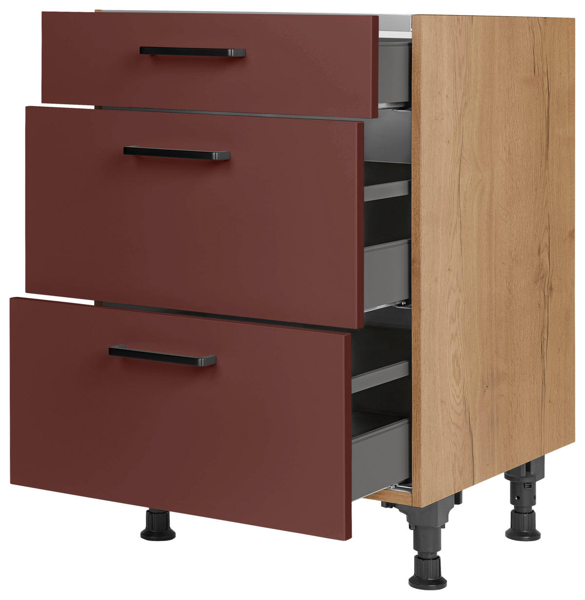 KOCHFELDUMBAUSCHRANK 60,0/87,0/56,0 cm  in Rot, Eichefarben  - Eichefarben/Rot, MODERN, Holzwerkstoff/Metall (60,0/87,0/56,0cm) - Nobilia