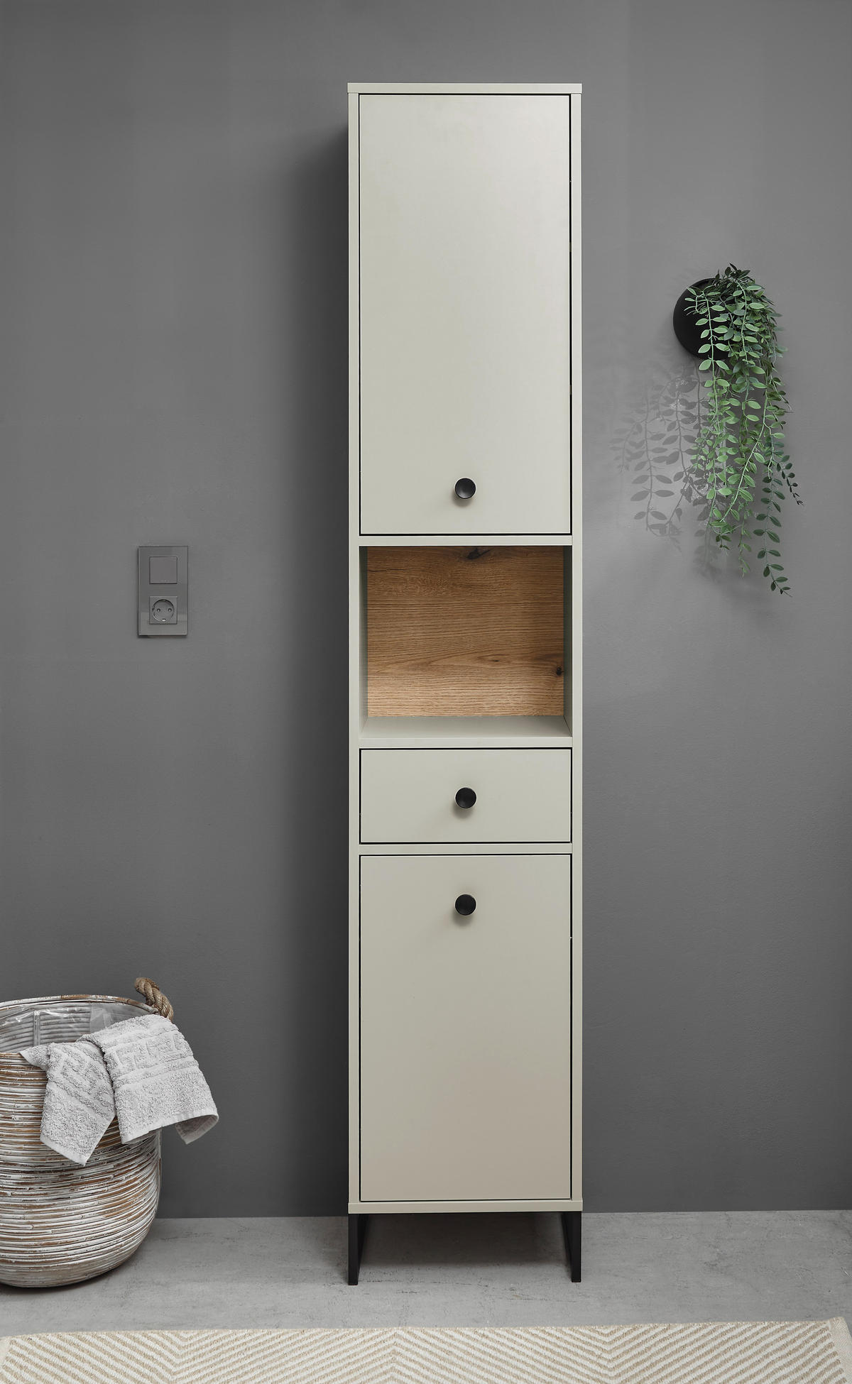 HOCHSCHRANK 38/195/32 cm  - Kaschmir/Eichefarben, MODERN, Holzwerkstoff/Kunststoff (38/195/32cm) - MID.YOU