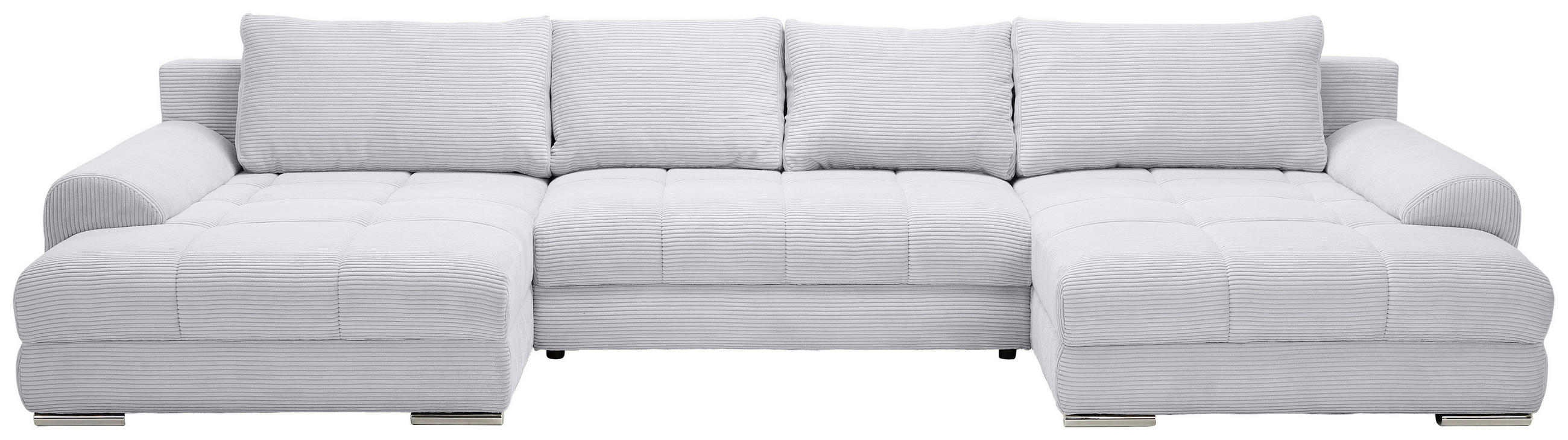 WOHNLANDSCHAFT Cord Hellgrau  - Chromfarben/Hellgrau, Konventionell, Kunststoff/Textil (180/376/180cm) - Carryhome