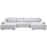 WOHNLANDSCHAFT Cord Hellgrau  - Chromfarben/Hellgrau, Konventionell, Kunststoff/Textil (180/376/180cm) - Carryhome