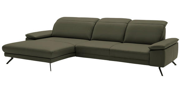 ECKSOFA in Echtleder Grau, Grün 193/332 cm - Schwarz/Grau, Design, Leder/Metall (193/332cm) - Dieter Knoll