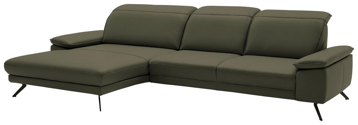 ECKSOFA in Echtleder Grau, Grün  193/332 cm  - Schwarz/Grau, Design, Leder/Metall (193/332cm) - Dieter Knoll