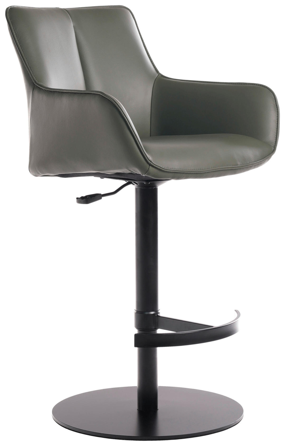 BARHOCKER Echtleder Grau, Schwarz Eisen Lederauswahl, Sitzfläche 360° drehbar, automatische Rückholfunktion  - Schwarz/Grau, Design, Leder/Metall (54/92-112/55cm) - Novel
