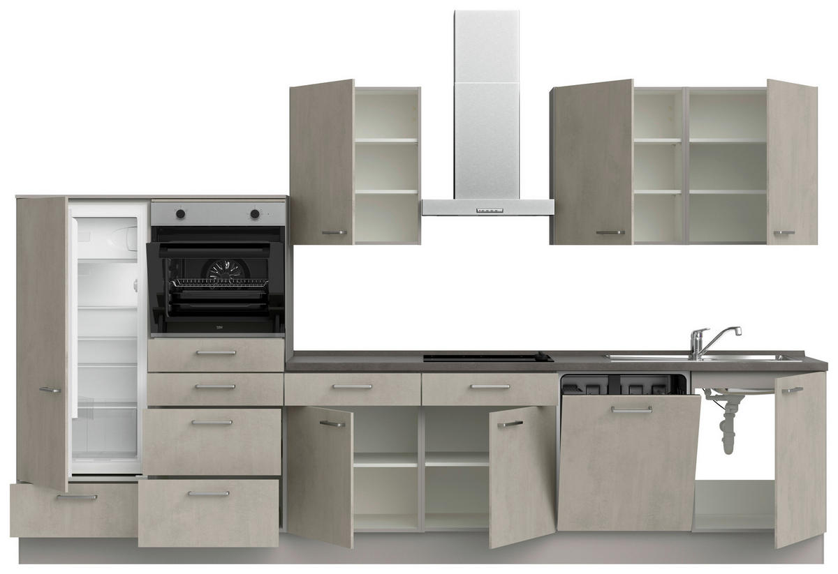 KÜCHENBLOCK Riva 360 cm  in Grau, Schieferfarben  - Schieferfarben/Edelstahlfarben, MODERN, Holzwerkstoff/Metall (360cm) - Nobilia