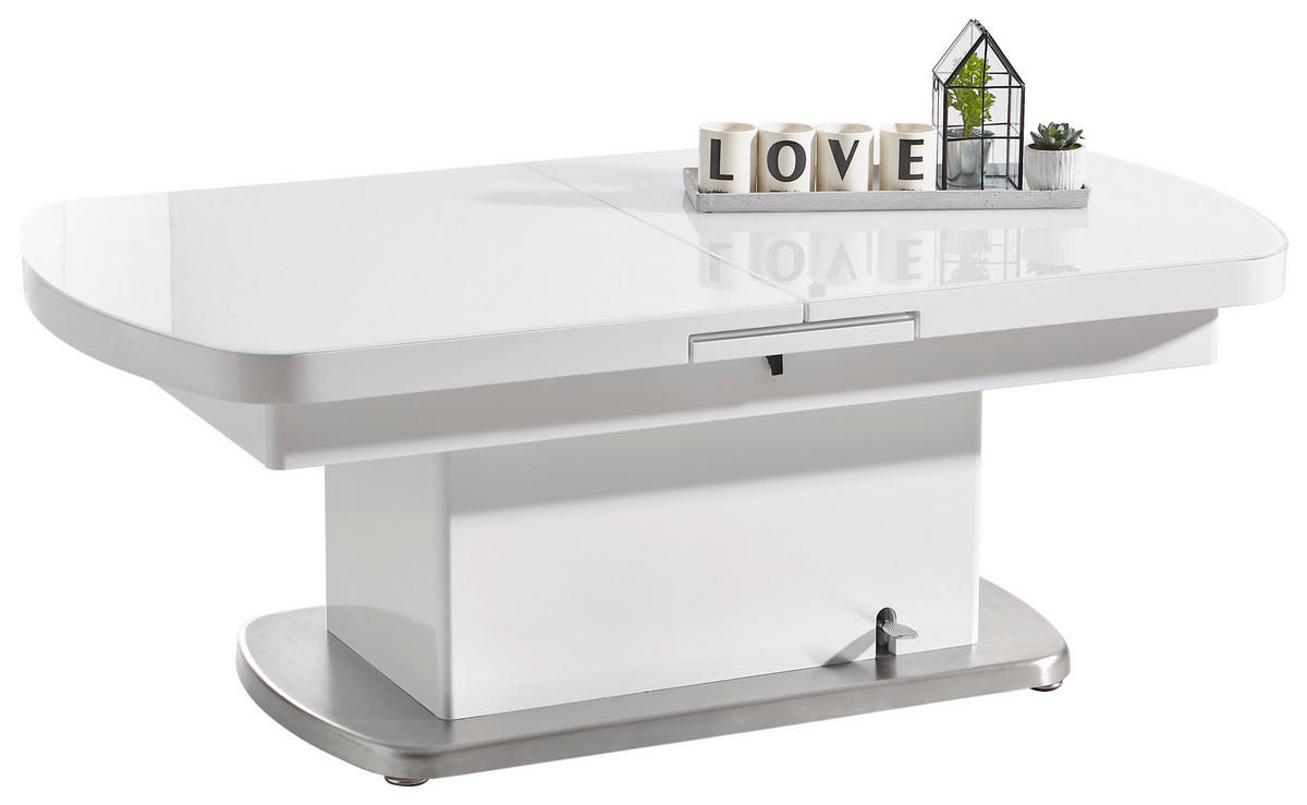 MĂSUȚĂ DE CAFEA metal, sticlă, material pe bază de lemn 135/75/50 cm   - alb/culoare inox, Design, sticlă/metal (135/75/50cm) - Livetastic