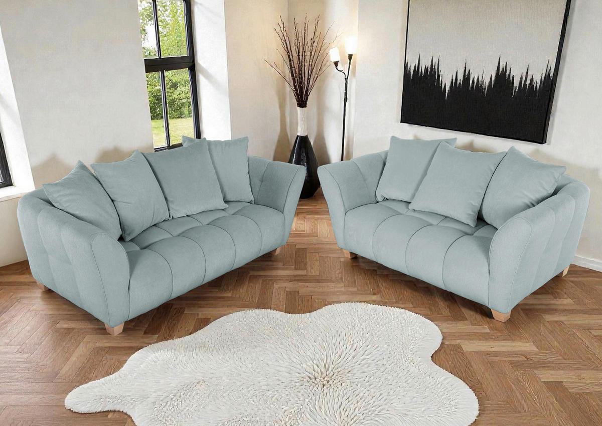 3-SITZER-SOFA Chenille Hellblau  - Buchefarben/Hellblau, KONVENTIONELL, Holz/Textil (212/72/95cm) - Milino