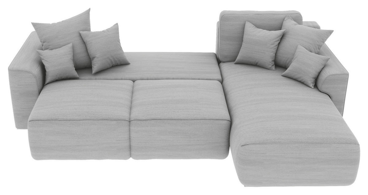 ECKSOFA in Cord Grau  - Chromfarben/Grau, Konventionell, Kunststoff/Textil (293/195cm) - MID.YOU