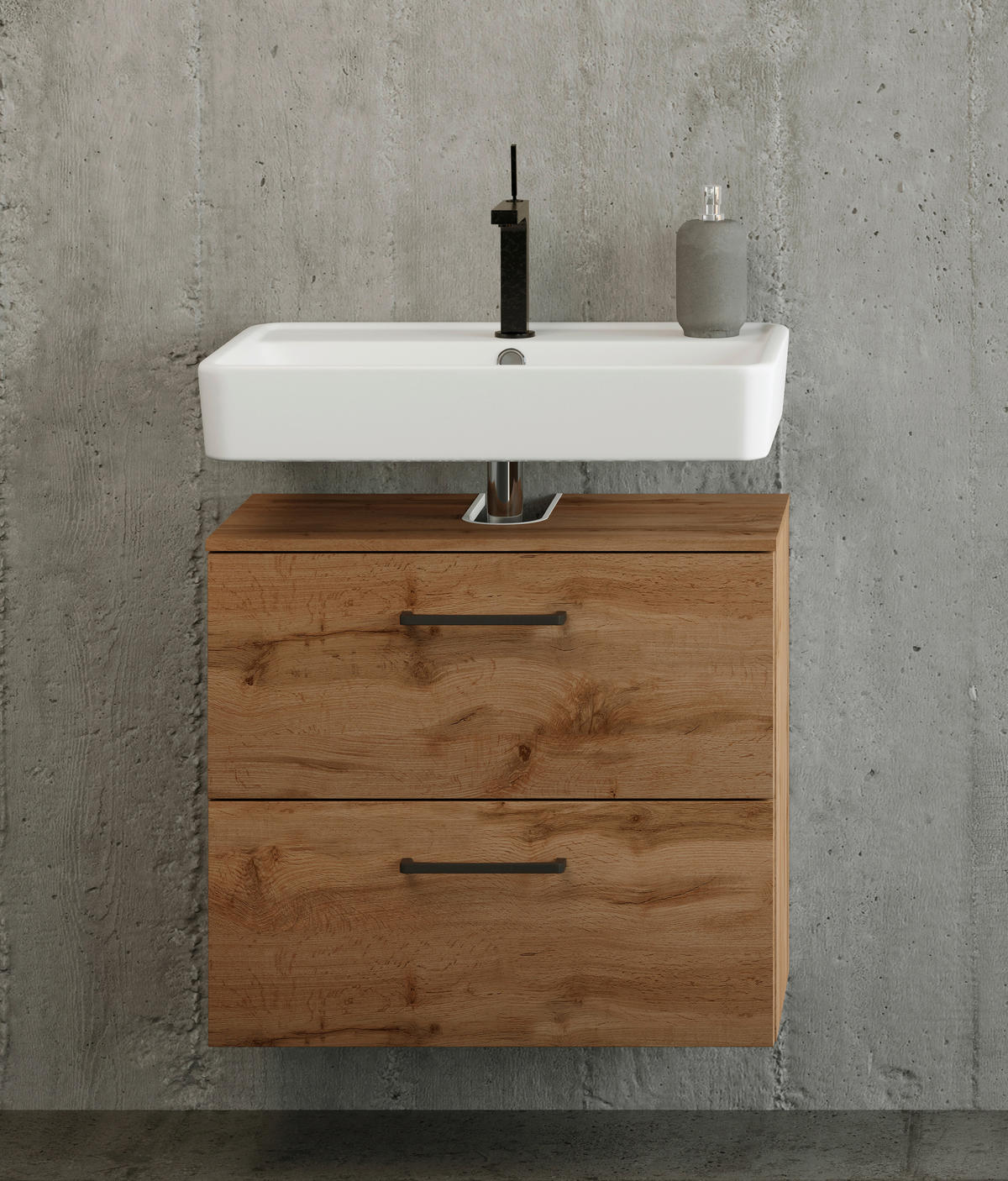 WASCHBECKENUNTERSCHRANK 60/59/35 cm  - Eichefarben/Schwarz, MODERN, Holzwerkstoff/Metall (60/59/35cm) - Held