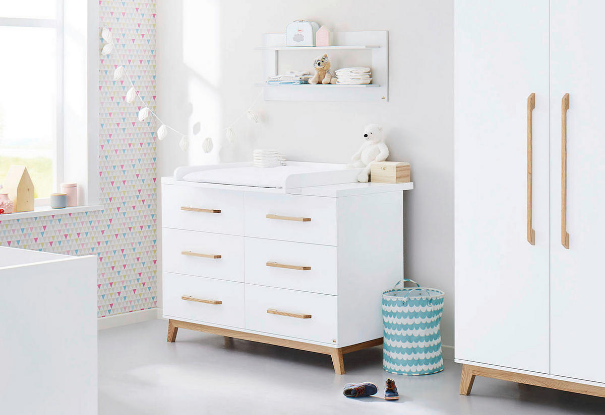 WICKELKOMMODE PINOLINO RIVA Weiß  - Eschefarben/Weiß, Design, Holz (140/78/105cm) - Pinolino