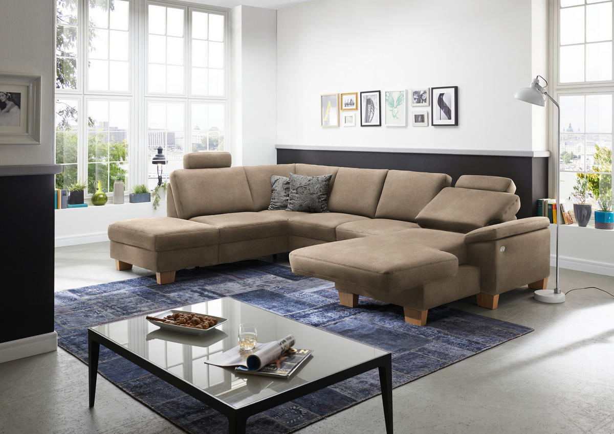 WOHNLANDSCHAFT in Velours Hellbraun  - Hellbraun/Eichefarben, Konventionell, Holz/Textil (235/316/167cm) - Beldomo System