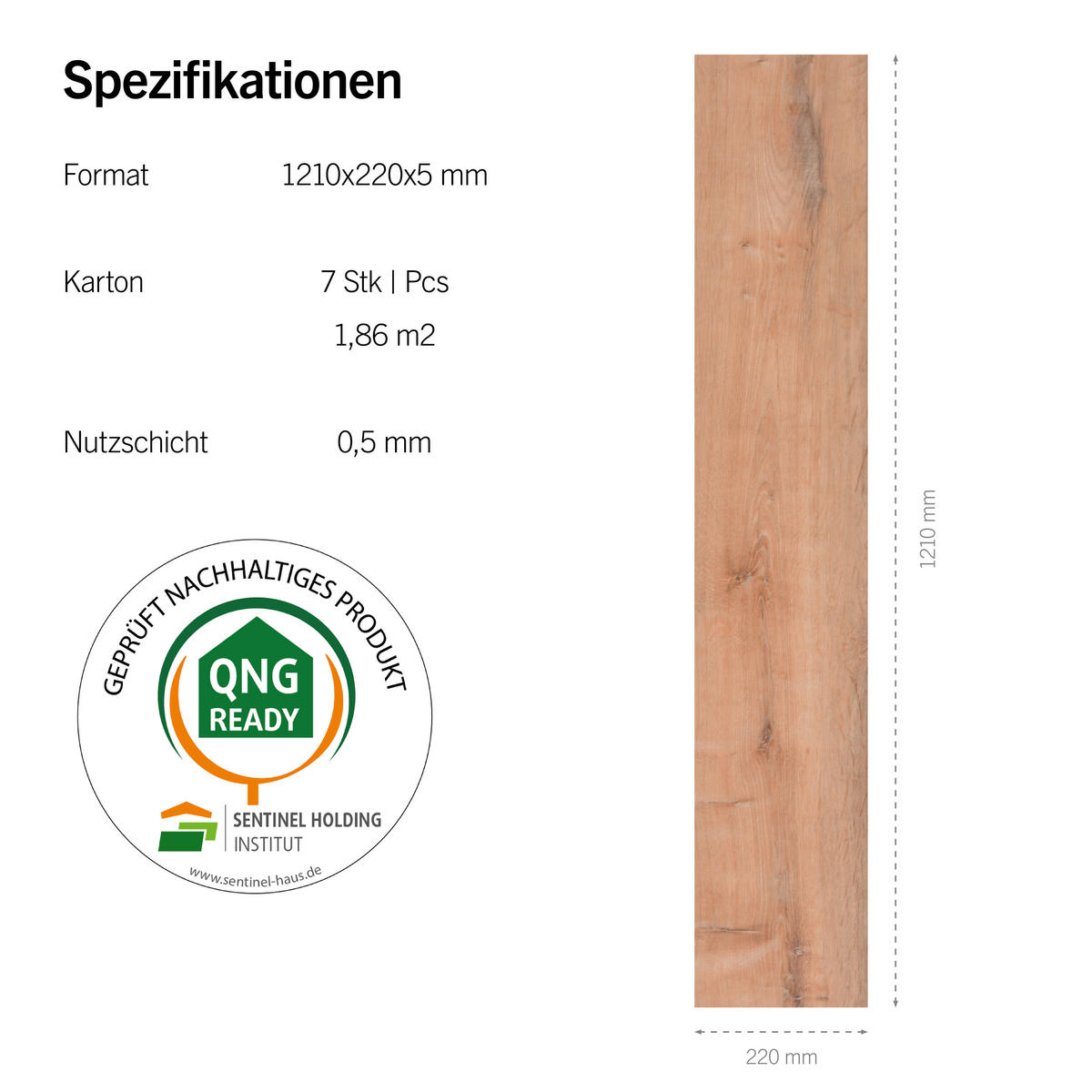 DESIGNBODEN More+  per  m² - Hellbraun/Eichefarben, Basics, Kunststoff (121/22/0,5cm)