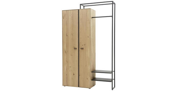 GARDEROBENSCHRANK 128,9/210,3/37 cm - Dunkelgrau/Eichefarben, Natur, Holz/Holzwerkstoff (128,9/210,3/37cm) - Valnatura