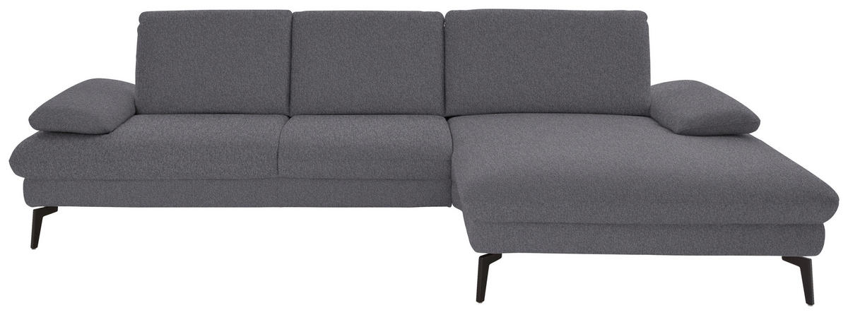 ECKSOFA in Chenille, Mikrofaser Grau  299/157 cm  - Schwarz/Grau, Design, Textil/Metall (299/157cm) - Dieter Knoll