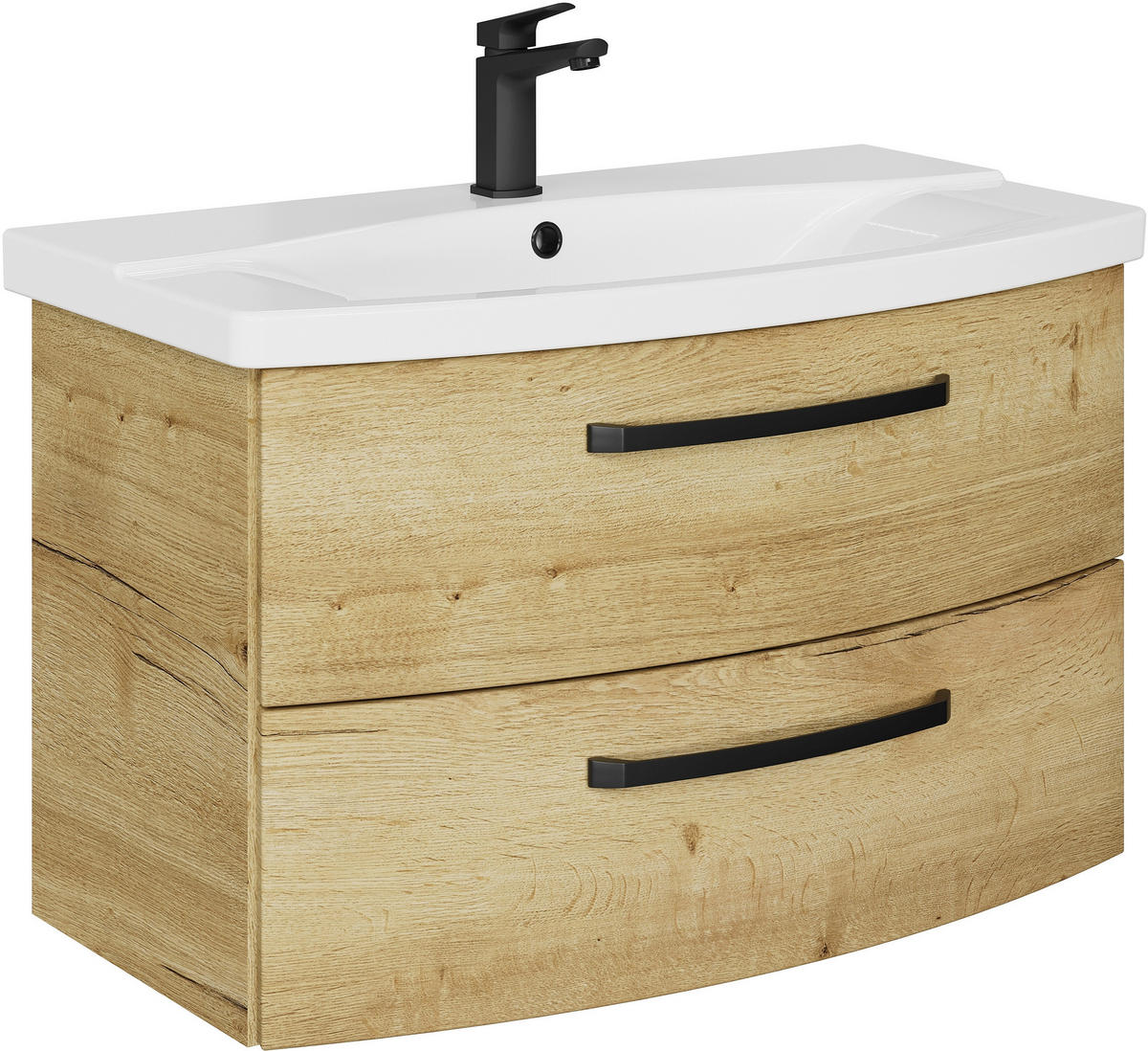 BADEZIMMER 3-teilig  in 84 cm  - Eichefarben/Schwarz, MODERN, Glas/Keramik (84cm) - Sadena
