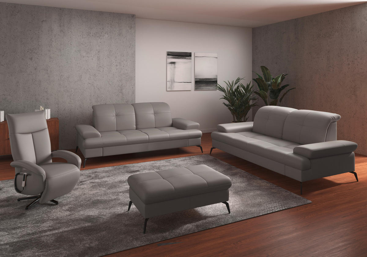 3-SITZER-SOFA in Echtleder Hellgrau  - Hellgrau/Schwarz, Konventionell, Leder/Metall (212/90/122cm) - Sit & More