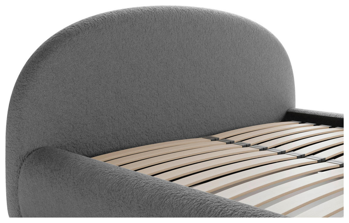 POLSTERBETT 180/200 cm,  in Dunkelgrau, gepolstertes Kopfteil, Lattenrost, Bettkasten,  - Dunkelgrau/Schwarz, Design, Holz/Textil (180/200cm) - Chameo