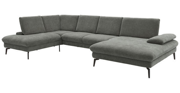 WOHNLANDSCHAFT in Webstoff Hellgrau - Hellgrau/Schwarz, Design, Textil/Metall (208/354/157cm) - Dieter Knoll