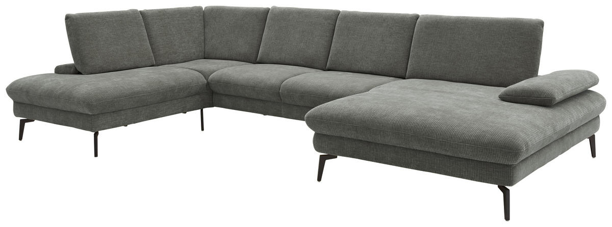 WOHNLANDSCHAFT in Webstoff Hellgrau  - Hellgrau/Schwarz, Design, Textil/Metall (208/354/157cm) - Dieter Knoll