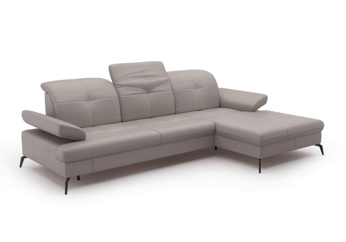 ECKSOFA in Vliesstoff Kombination Echtleder/Stoff Hellgrau  - Hellgrau/Schwarz, Konventionell, Leder/Textil (279/185cm) - Sit & More