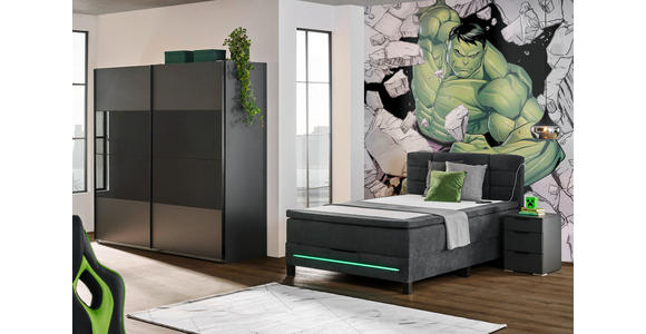 SCHWEBETÜRENSCHRANK in Graphitfarben, Schwarz - Graphitfarben/Schwarz, Design, Glas/Holzwerkstoff (225/210/65cm) - Carryhome