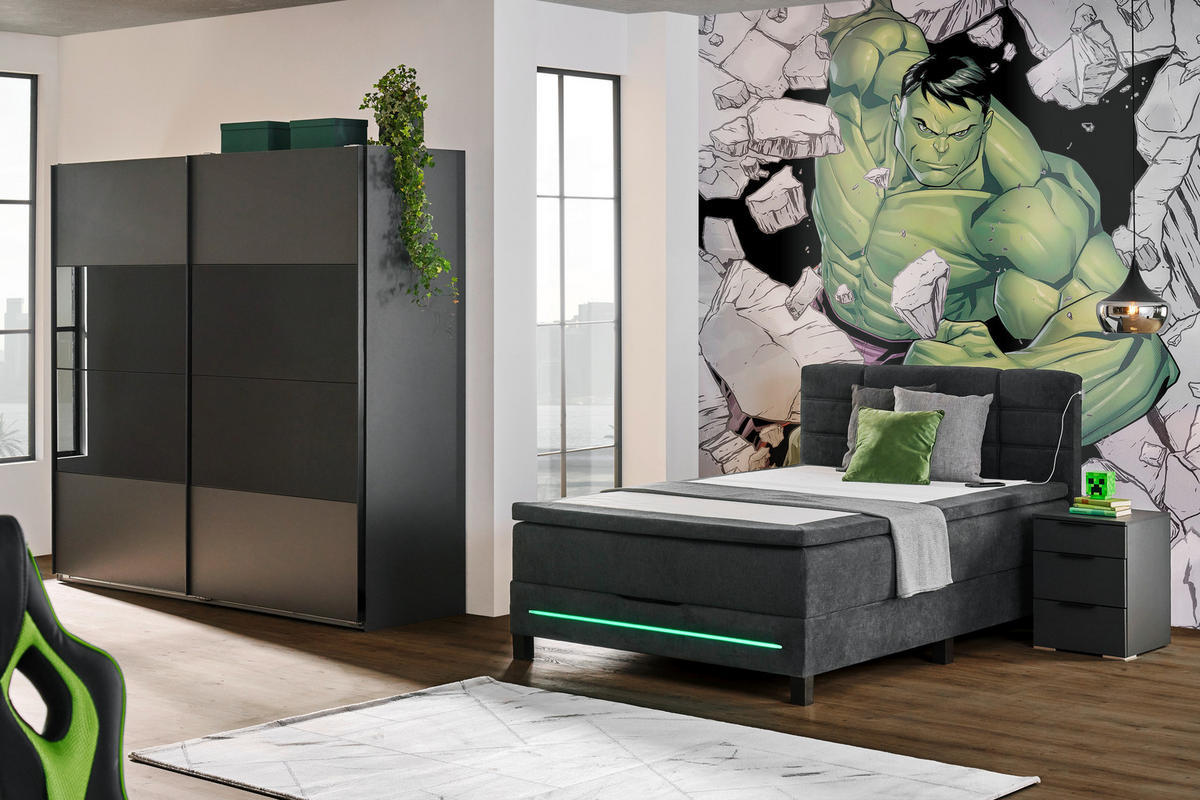 SCHWEBETÜRENSCHRANK in Graphitfarben, Schwarz  - Graphitfarben/Schwarz, Design, Glas/Holzwerkstoff (225/210/65cm) - Carryhome
