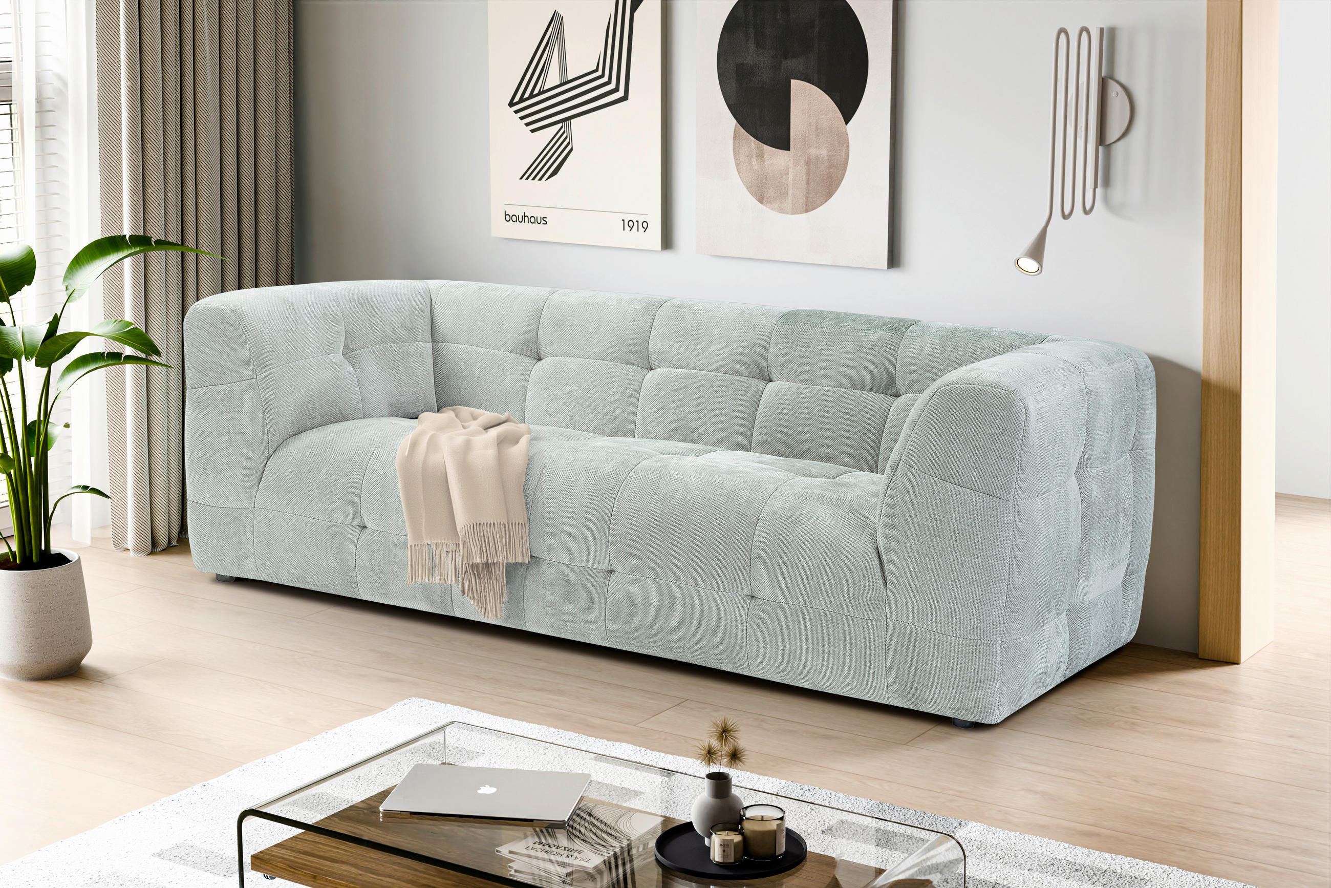 3-SITZER-SOFA TENSO Flachgewebe Minttürkis  - Schwarz/Minttürkis, Basics, Kunststoff/Textil (217cm) - MID.YOU