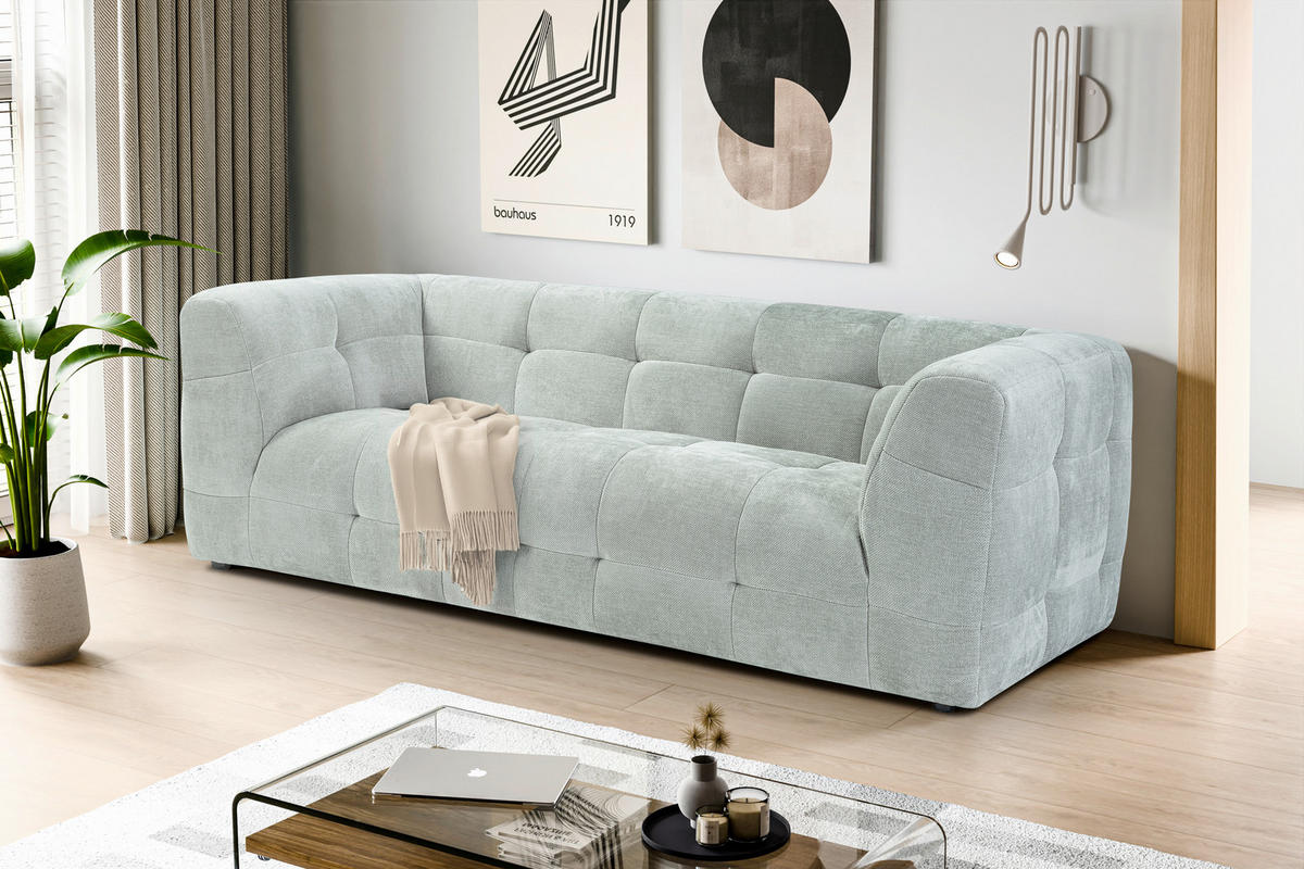 3-SITZER-SOFA TENSO Flachgewebe Minttürkis  - Schwarz/Minttürkis, Basics, Kunststoff/Textil (217cm) - MID.YOU