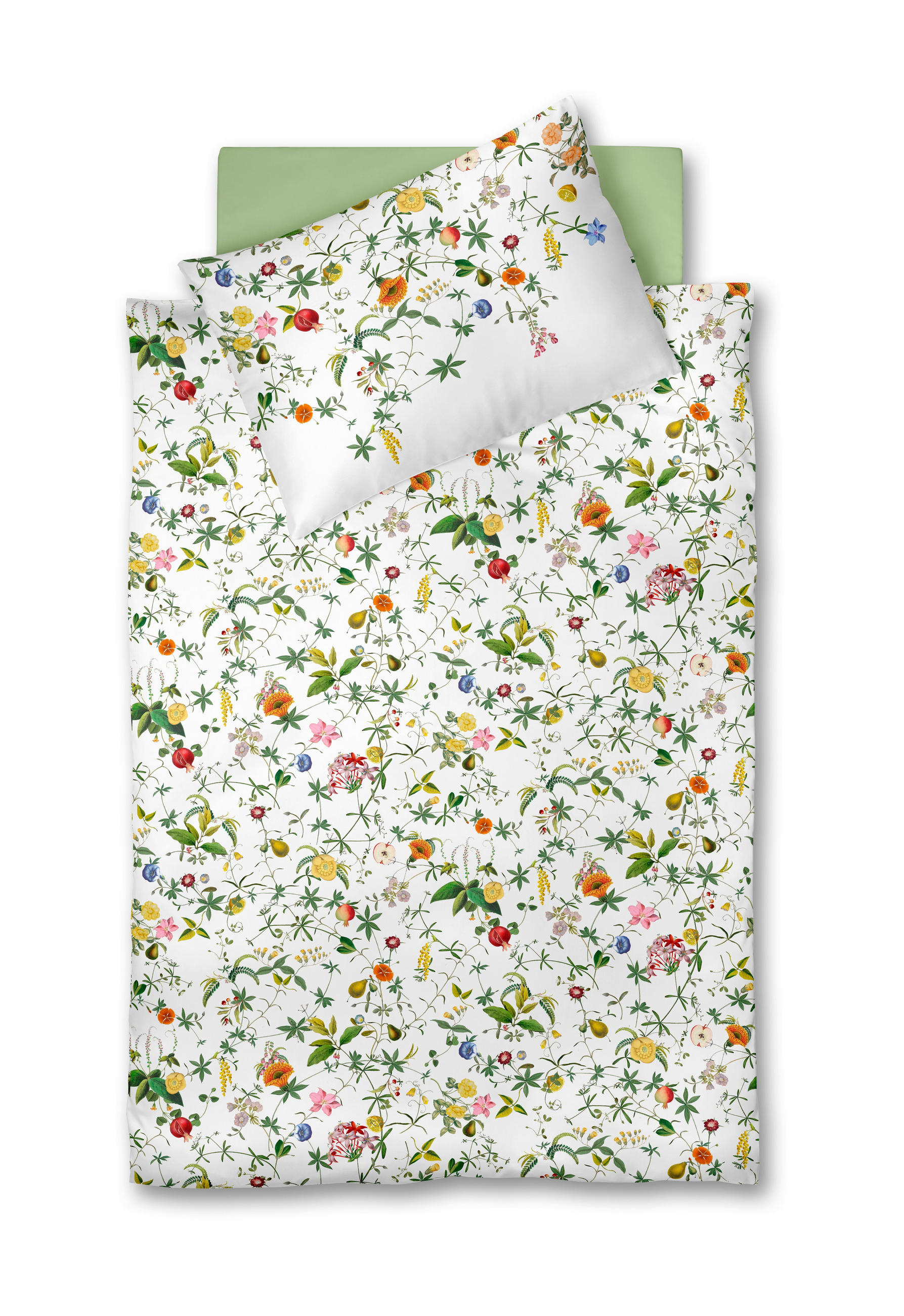 POSTELJNINA BED ART S 140/200 cm mako saten rumena, rdeča, bela, žadasto zelena  - rumena/rdeča, Konvencionalno, tekstil (140/200cm) - Fleuresse