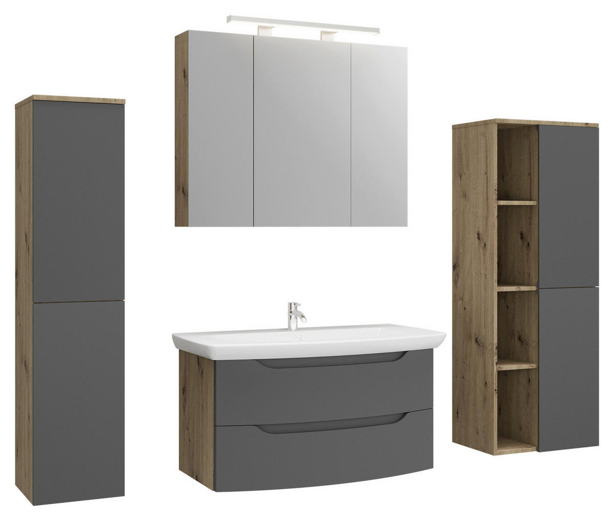 MIDI SKŘÍŇKA, antracitová, barvy dubu, 50/132/32 cm - barvy dubu/antracitová, Moderní, kompozitní dřevo/sklo (50/132/32cm) - Stylife