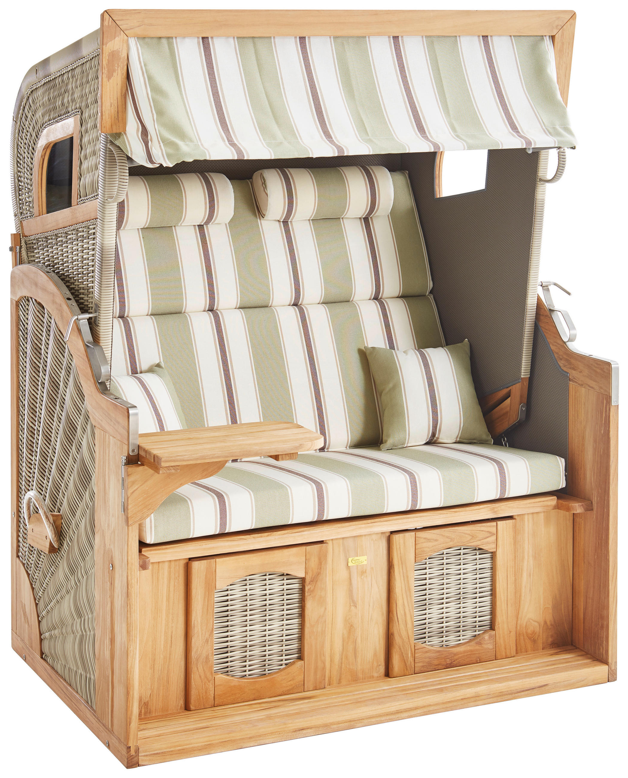 STRANDKORB Weiß, Teakfarben, Koralle  - Koralle/Beige, KONVENTIONELL, Holz/Kunststoff (135/165/90cm)
