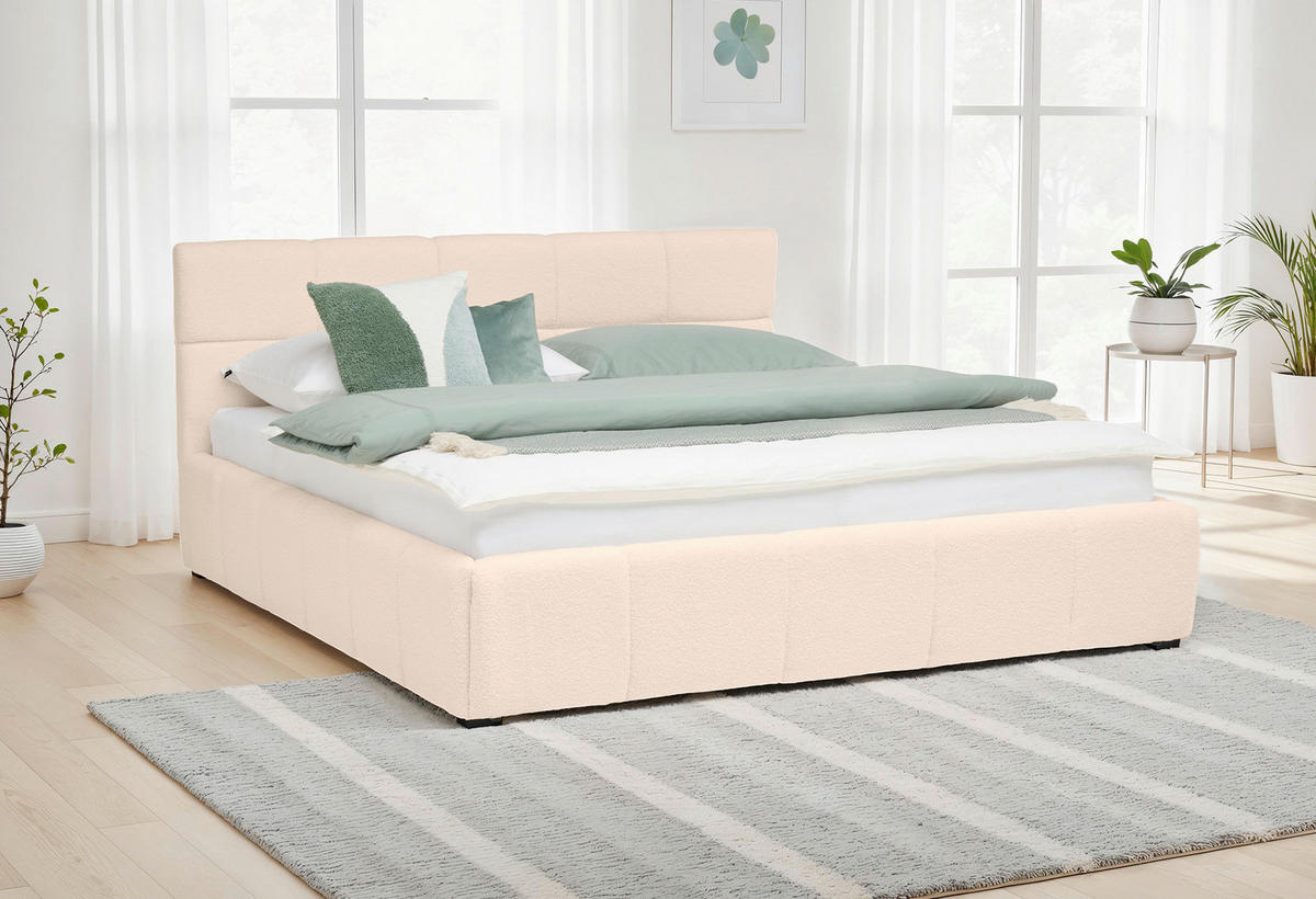 POLSTERBETT 180/200 cm,  in Beige, Lattenrost,  - Beige/Schwarz, MODERN, Holz/Kunststoff (180/200cm) - Livetastic