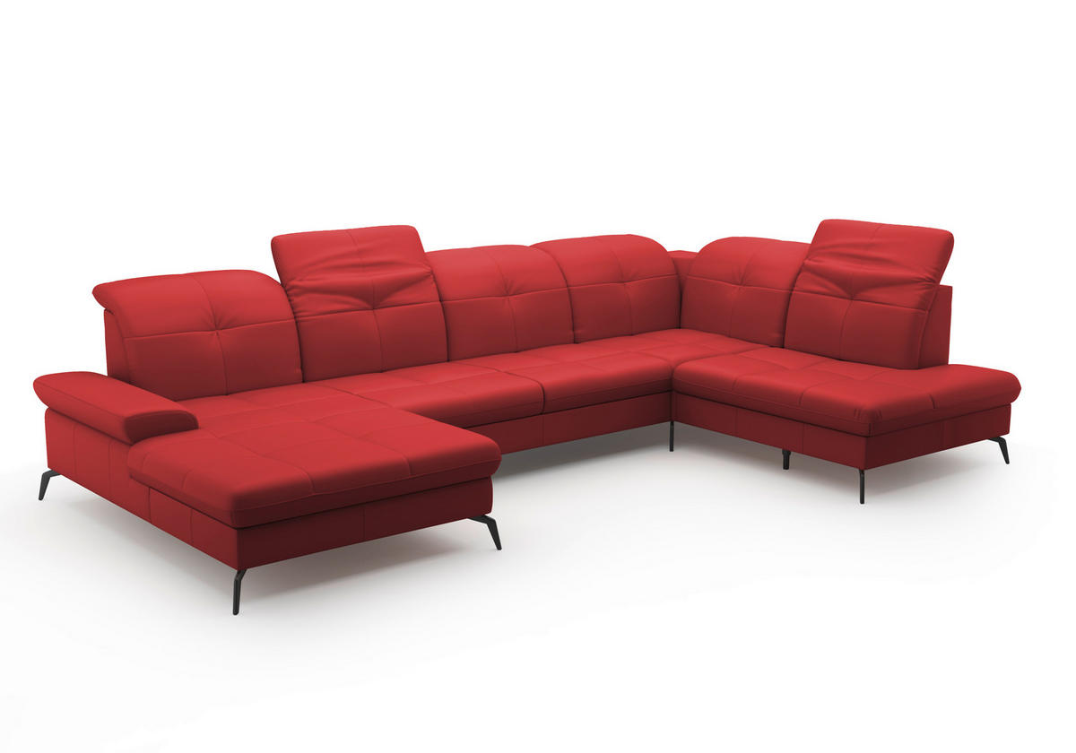 WOHNLANDSCHAFT in Vliesstoff Kombination Echtleder/Stoff Rot  - Rot/Schwarz, KONVENTIONELL, Leder/Textil (185/357/231cm) - Sit & More