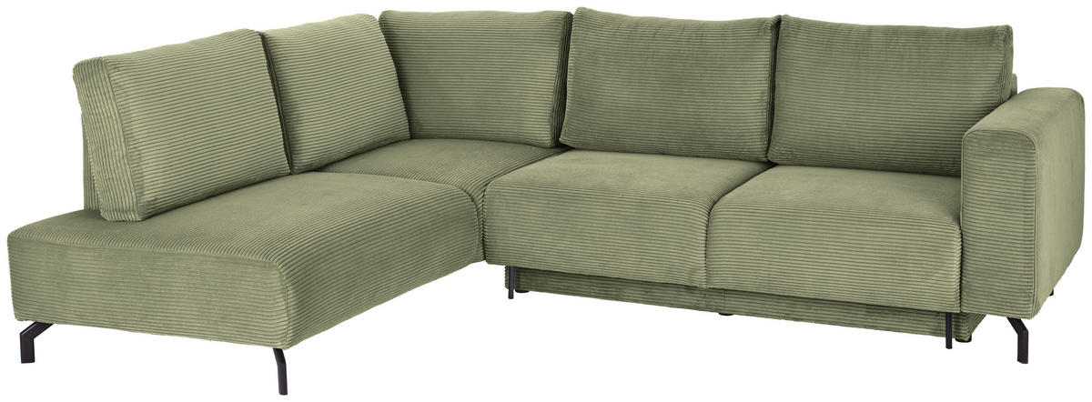 ECKSOFA Grün Cord  - Schwarz/Grün, MODERN, Textil (210/272cm) - P & B