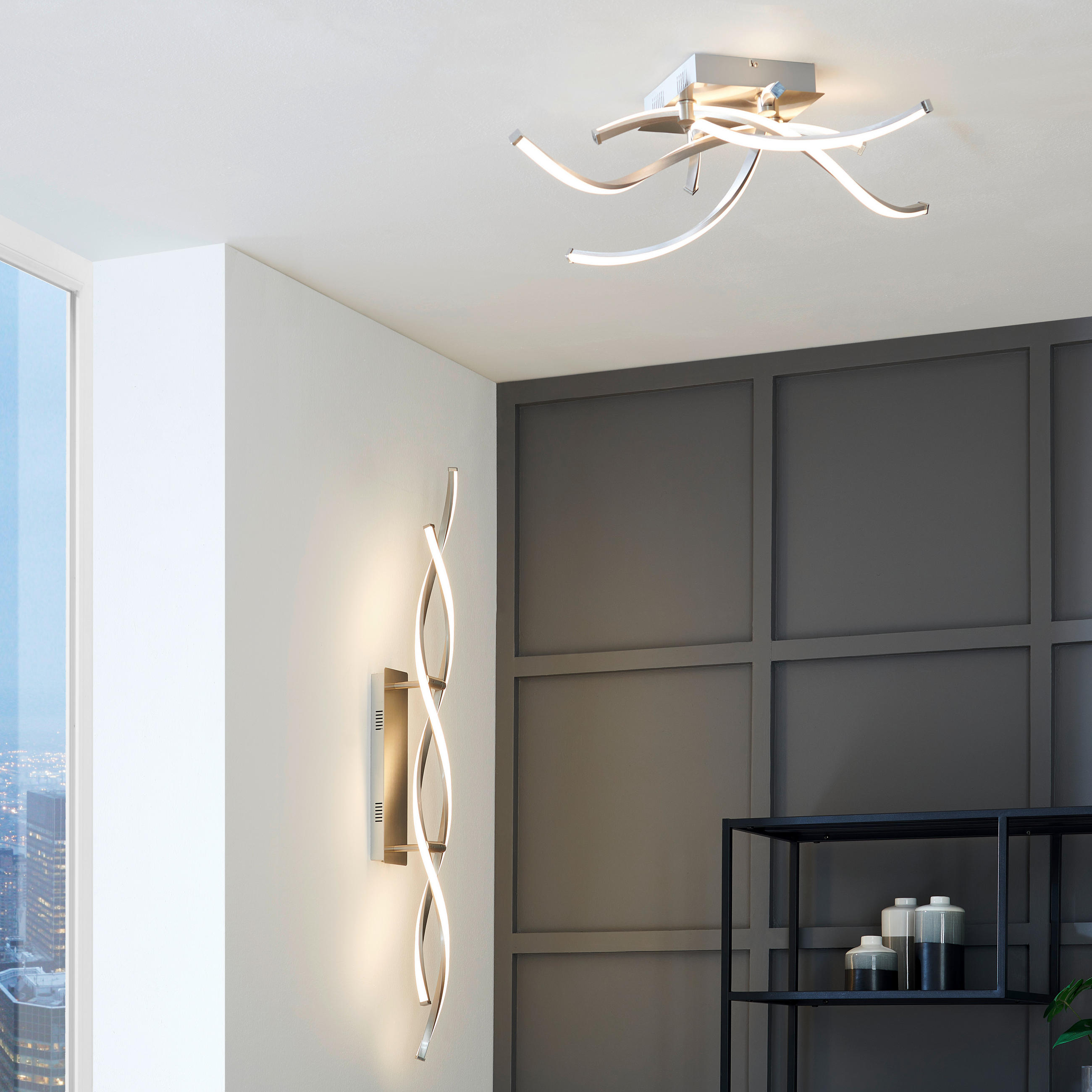 STROPNÍ LED SVÍTIDLO, 78/78/17 cm - barvy niklu, Design, kov (78/78/17cm)