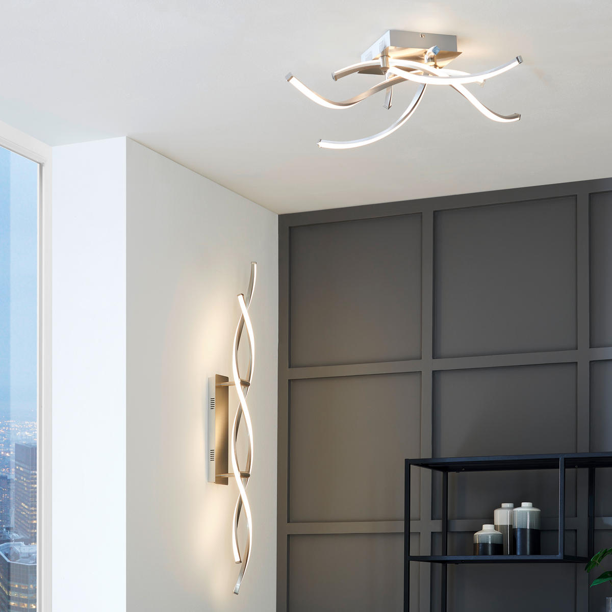 STROPNÍ LED SVÍTIDLO, 78/78/17 cm - barvy niklu, Design, kov (78/78/17cm)