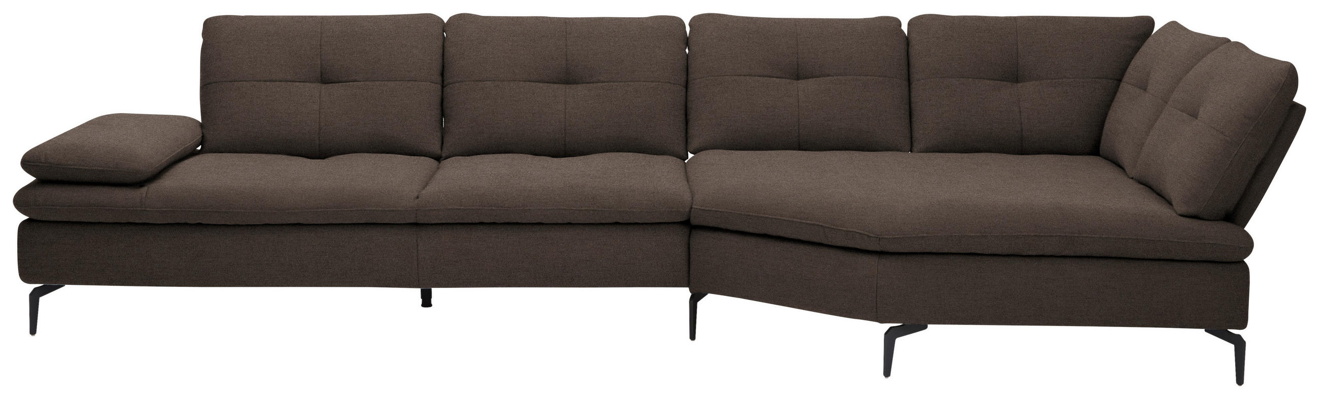 ECKSOFA in Flachgewebe Dunkelbraun  344/157 cm  - Dunkelbraun/Schwarz, Design, Textil/Metall (344/157cm) - Chilliano