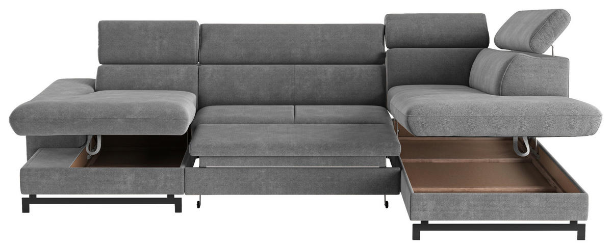 WOHNLANDSCHAFT Grau Chenille  - Schwarz/Grau, Textil/Metall (165/328/215cm) - MID.YOU