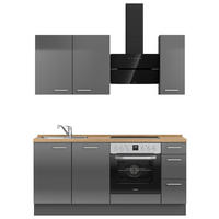 KÜCHENLEERBLOCK 180 cm   in Eichefarben, Schieferfarben  - Schieferfarben/Edelstahlfarben, MODERN, Holzwerkstoff/Metall (180cm) - Nobilia