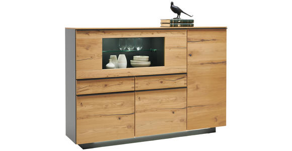 HIGHBOARD Asteiche furniert Schwarz, Eichefarben, Schieferfarben Einlegeböden  - Schieferfarben/Eichefarben, Design, Holz/Holzwerkstoff (176/121/40cm) - Hom`in