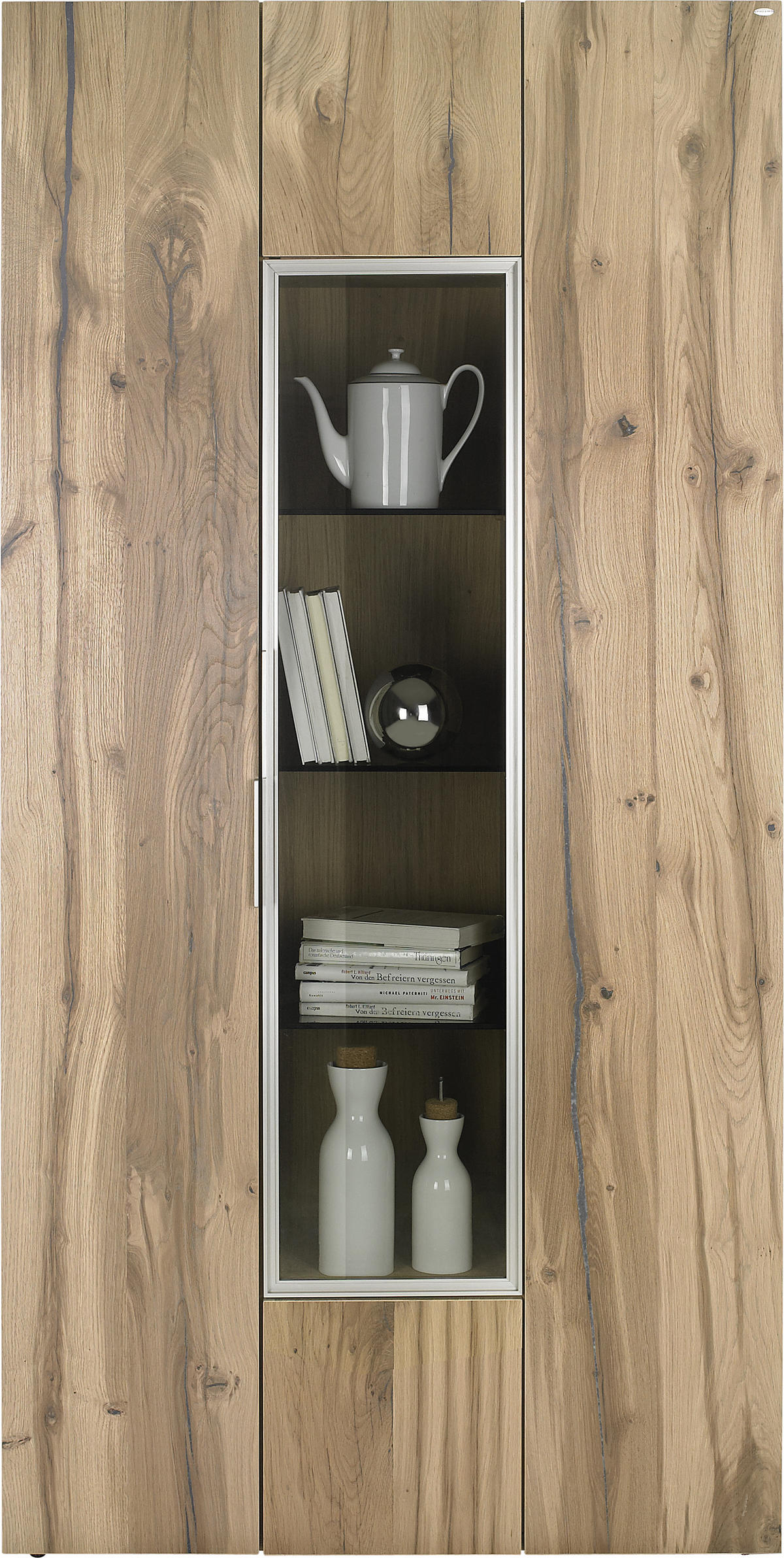 VITRINE in furniert, mehrschichtige Massivholzplatte (Tischlerplatte) Altholz, Eiche Eichefarben  - Eichefarben/Silberfarben, Design, Glas/Holz (96/194/42,3cm) - Voglauer